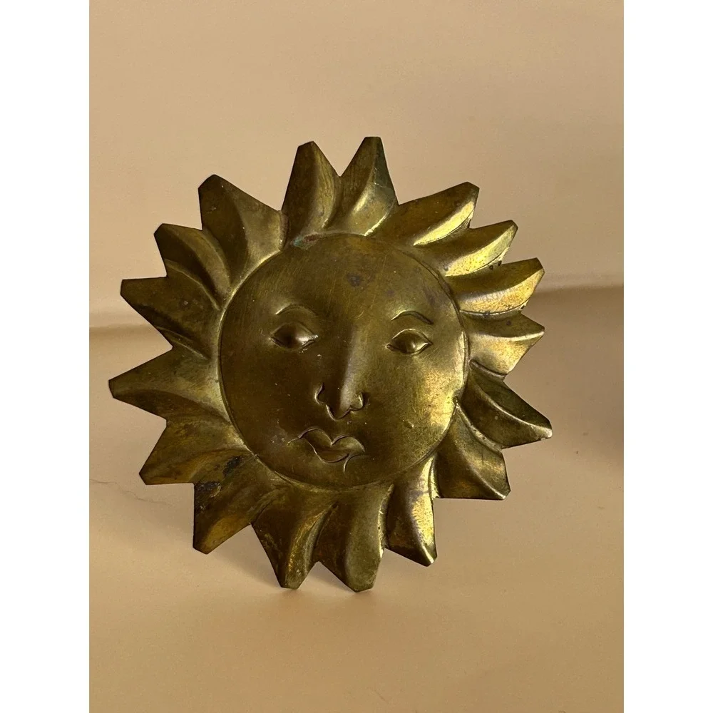 Vintage Brass Sun Face Napkin Rings Set of 4 Celestial Sunburst Made in India